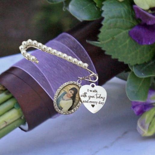 Silver Wedding in memory of memorial photo charm for brides bouquet