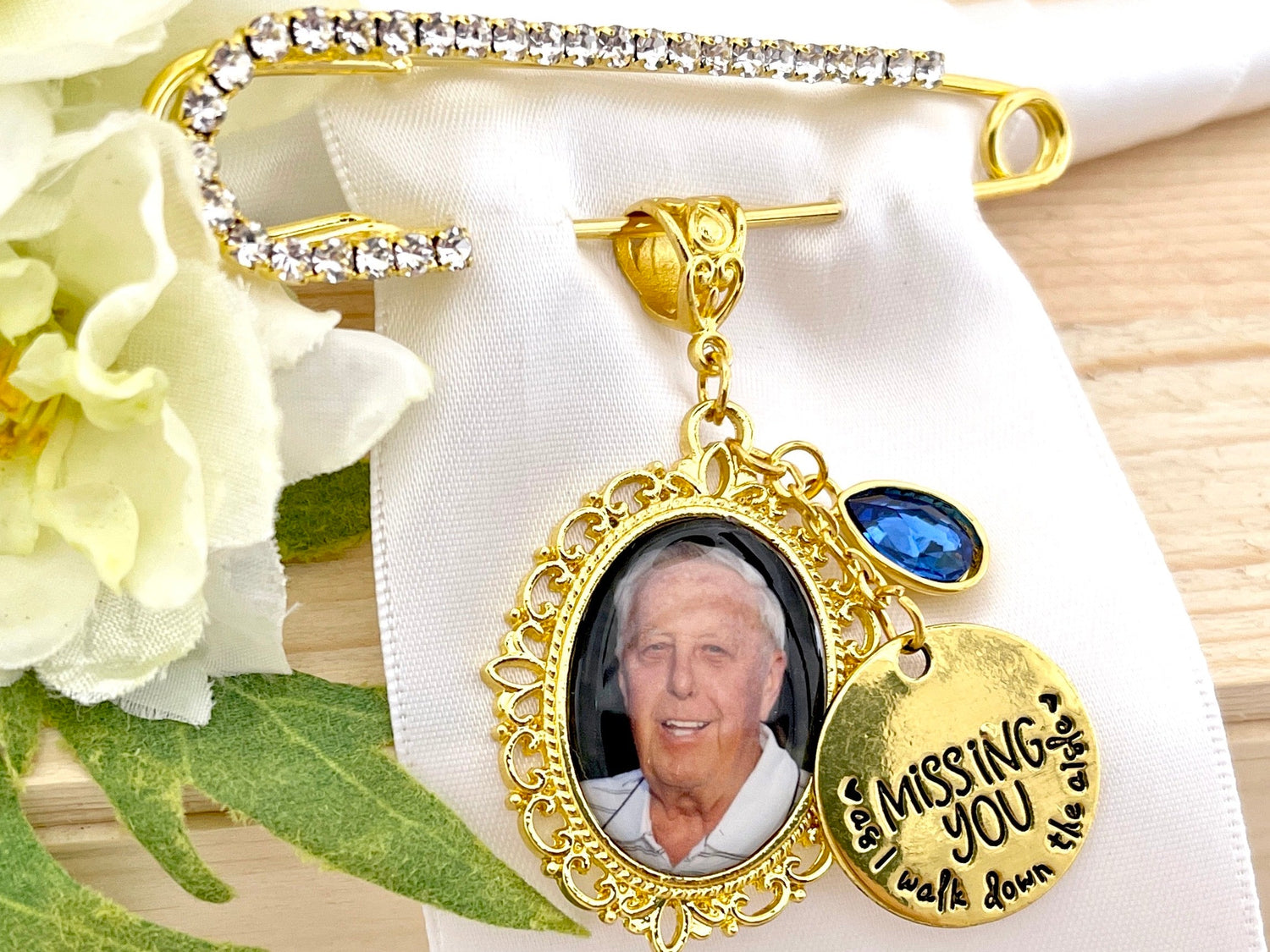 SOMETHING Blue memory pendant personalized charm with photo gold