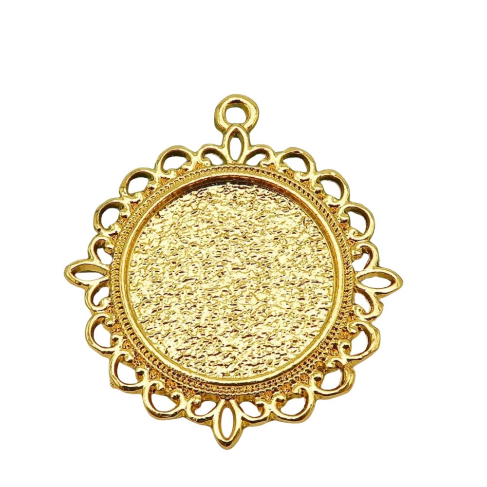 Round Decorative Lace Charm, bright gold