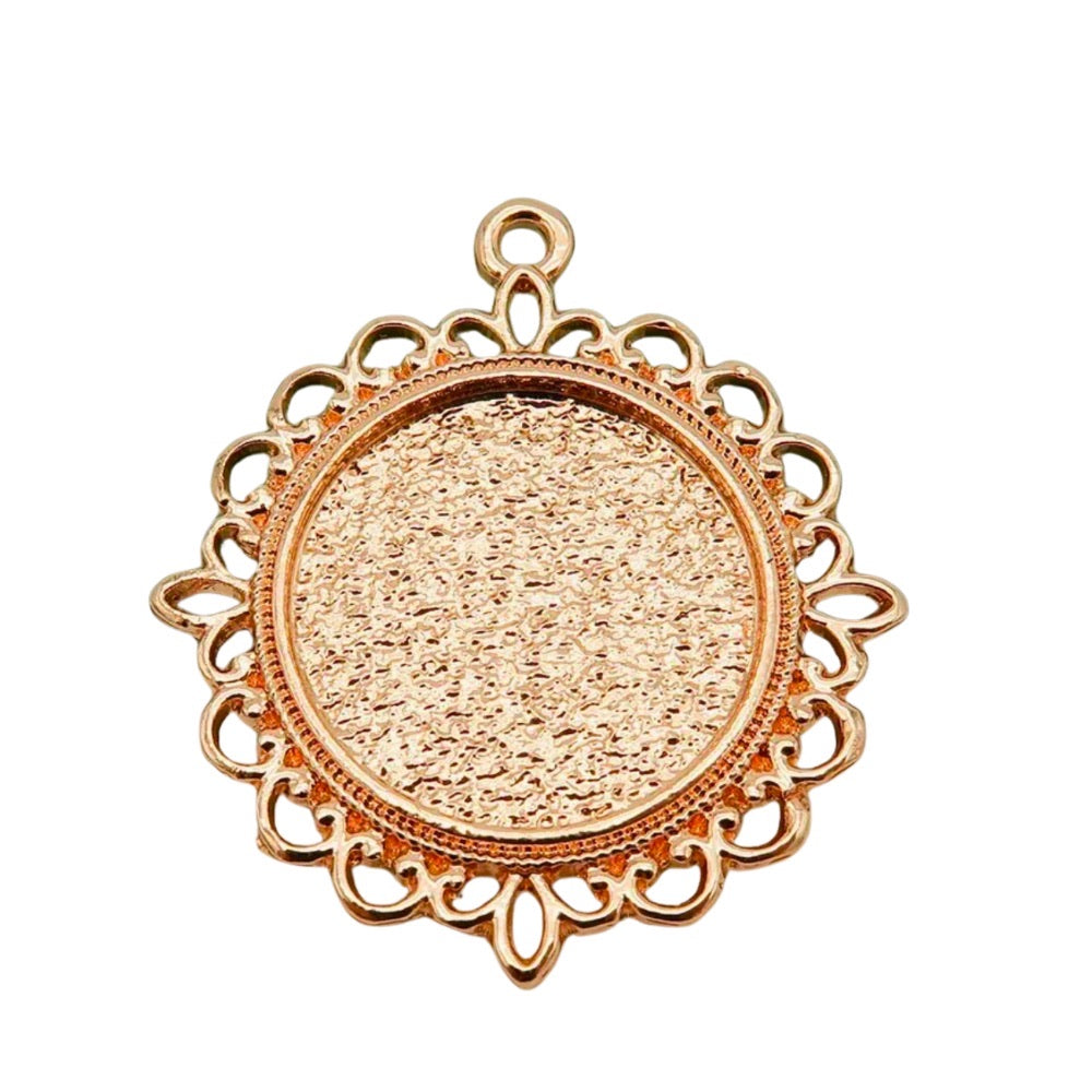 Round Decorative Lace Charm, rose gold