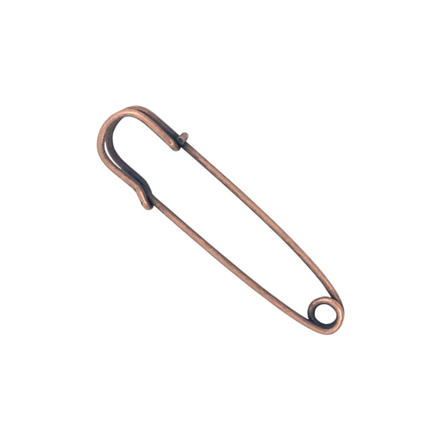 Small Safety Pin Brooch, Copper