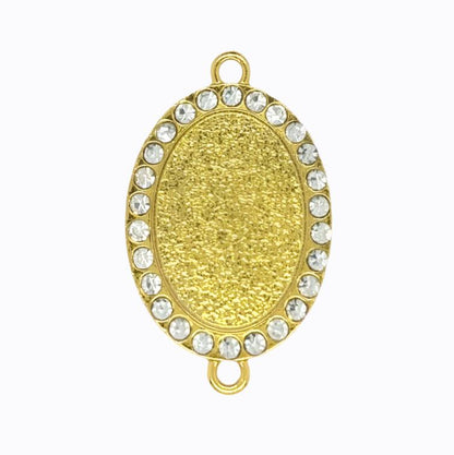 Rhinestone Oval Charm, Bright Gold