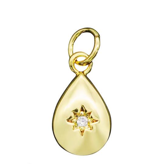 Gold four-leaf clover charm with sparkling crystals, ideal for necklaces and bracelets