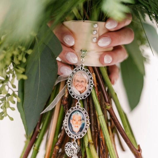 Dim Gray DIY Kit 18x25mm Oval Lace Wedding Bouquet Photo Charms & Heart