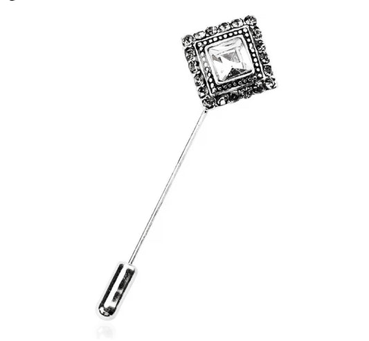 Lapel Pin Rhinestone Wedding Antique Silver