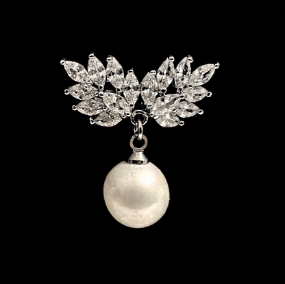 silver angel wings brooch small rhinestone