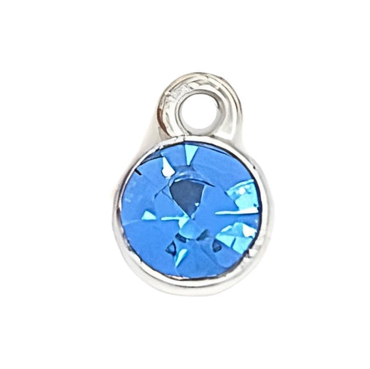 Round Blue Crystal Charm | Add-On, Antique Silver