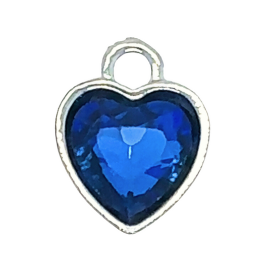 blue crystal silver heart charm