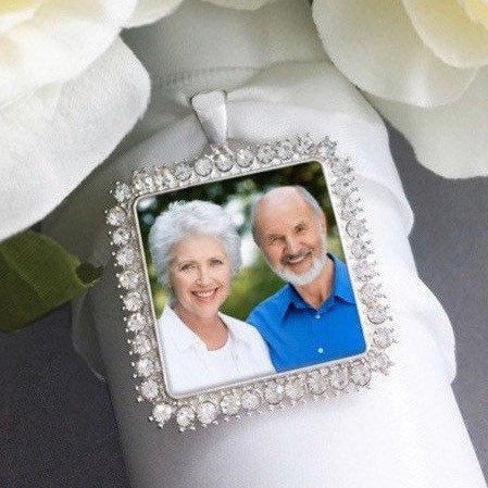 Memorial Charm Wedding Bouquet Photo charm - Carry the memory of your loved ones with you Rhinestone Square - Great gift for Bride