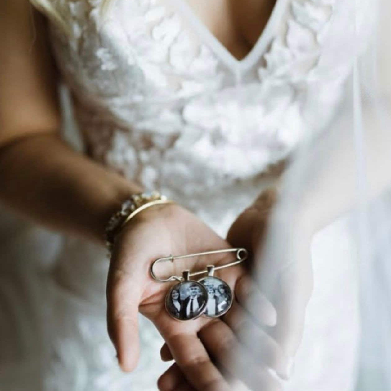 Walk me down the aisle - Custom made with your photo Inserted wedding Jewelry charms to hang from bouquet Photo memory pendant for keepsake