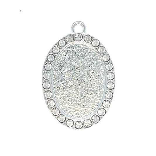 Oval Rhinestone Bezel Settings, Antique Silver