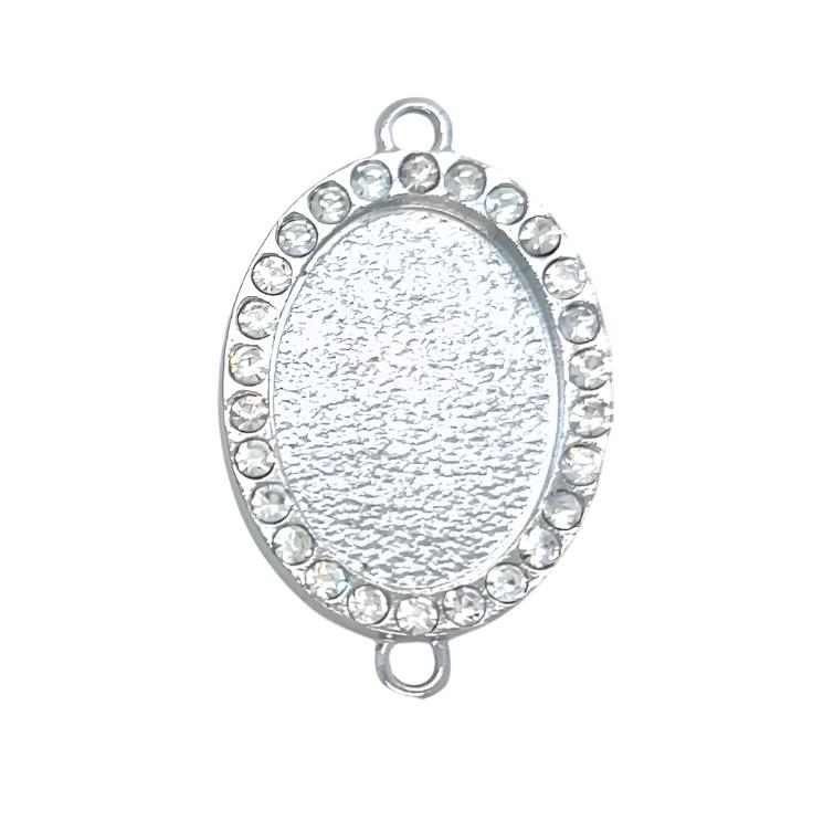 Rhinestone Oval Charm, Antique Silver