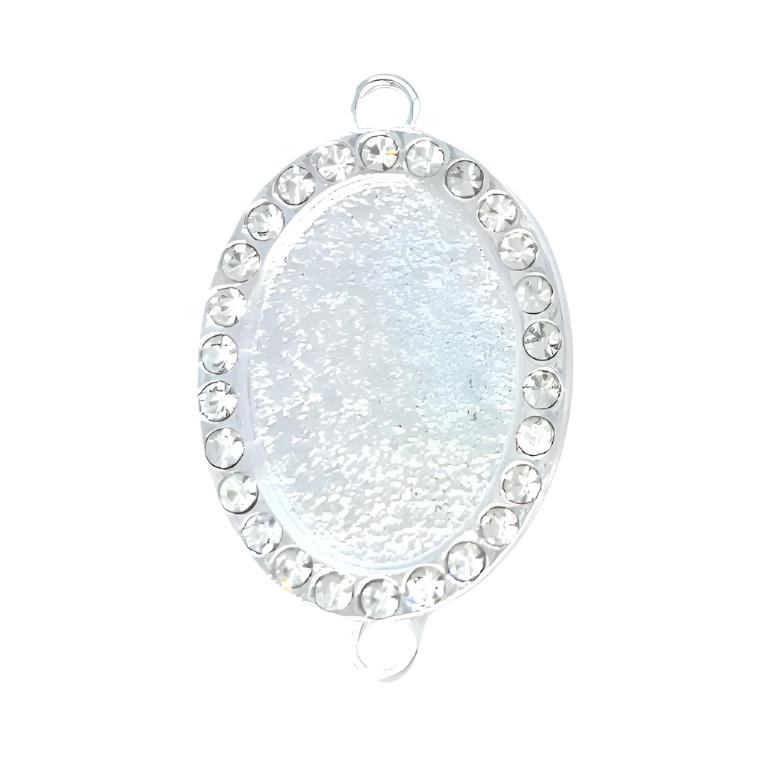 Rhinestone Oval Charm, Shiny Silver