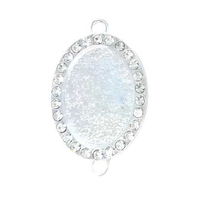 Rhinestone Oval Charm, Shiny Silver