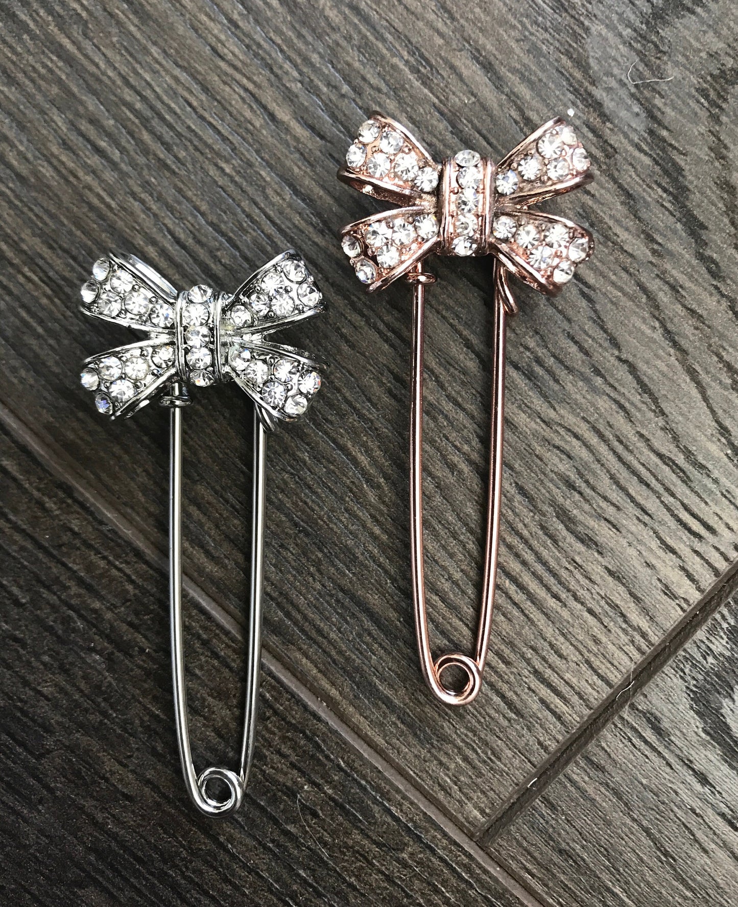 Large pin use to attach Photo charms to your wedding bouquet - Silver and Rose Gold with Rhinestones - Wedding brooch in Memory of