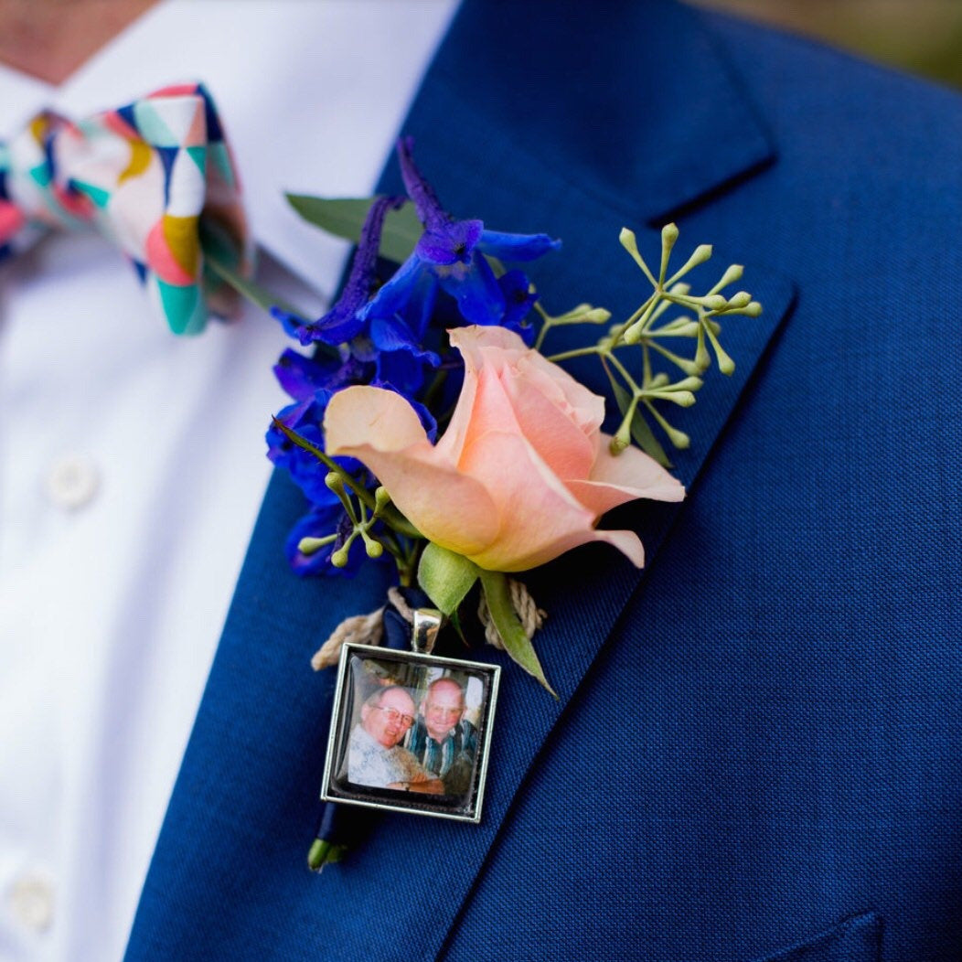 Groom boutonniere photo charm  Wedding memorial