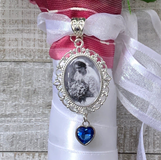 In Memory Of Custom Made Wedding Bouquet Photo charm to Hang on your Wedding Bouquet or Boutonnière Great Wedding Shower gift