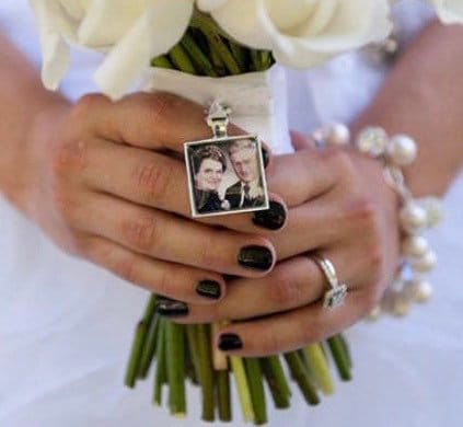 Walk me down the aisle - Wedding Jewelry charms to hang from bouquet - Photo memory pendant for keepsake includes everything you need