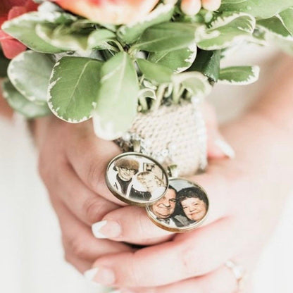 Walk me down the aisle - Custom made with your photo Inserted wedding Jewelry charms to hang from bouquet Photo memory pendant for keepsake